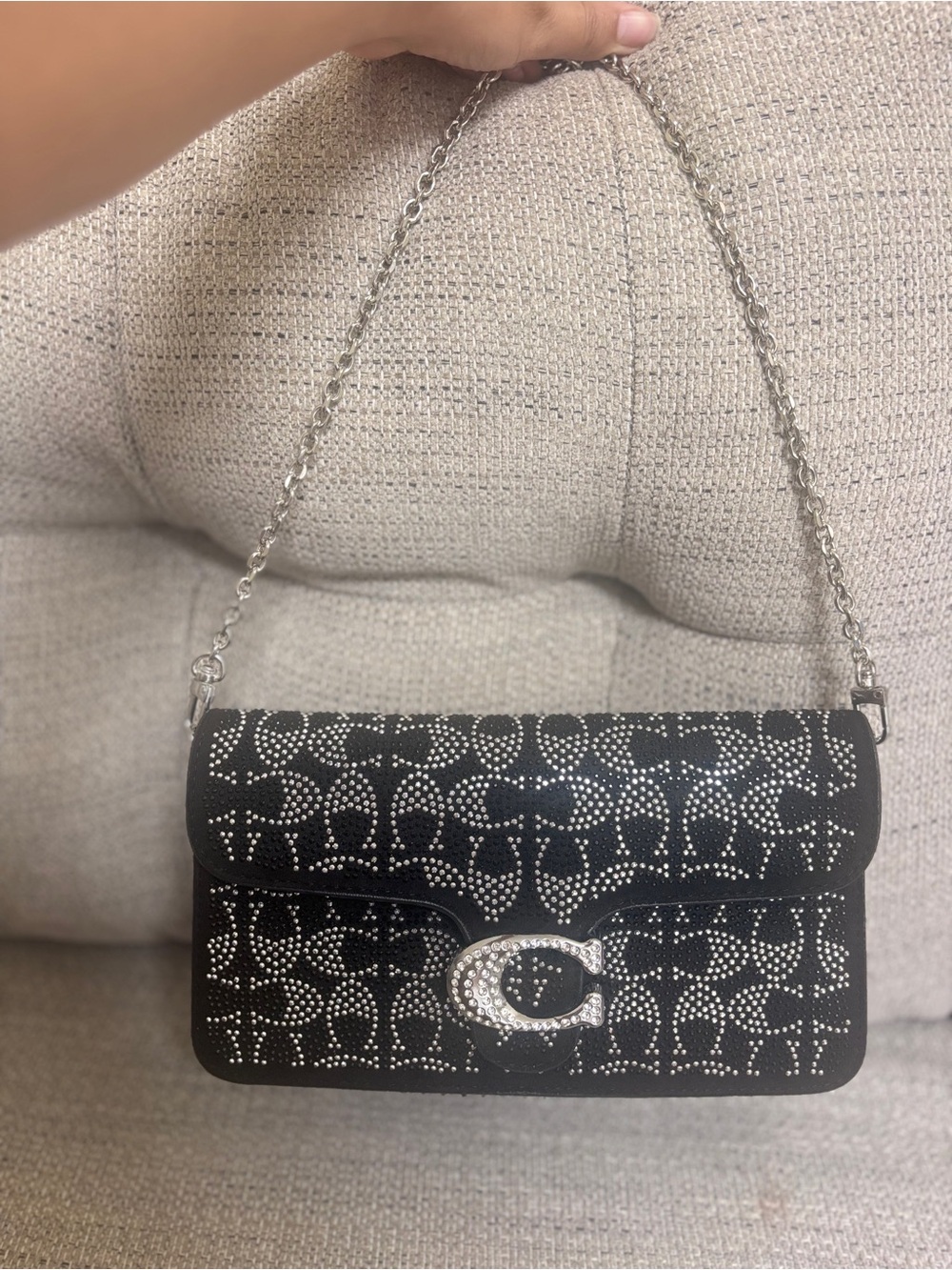 Source Unknown Black Studded Shoulder Bag with Silver Chain